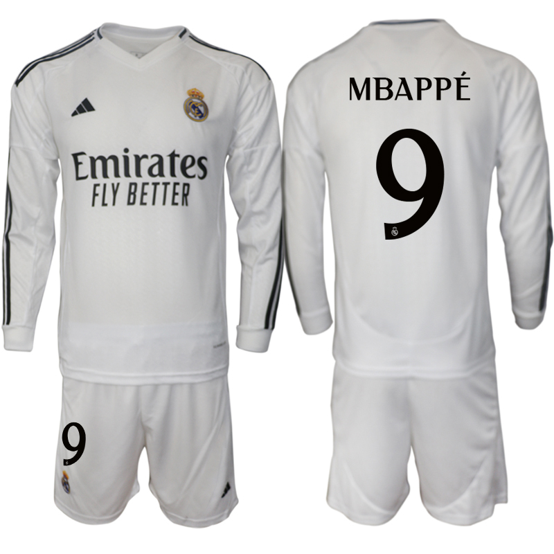 Men 2024-2025 Club Real Madrid home Long Sleeves White #9 Soccer Jersey